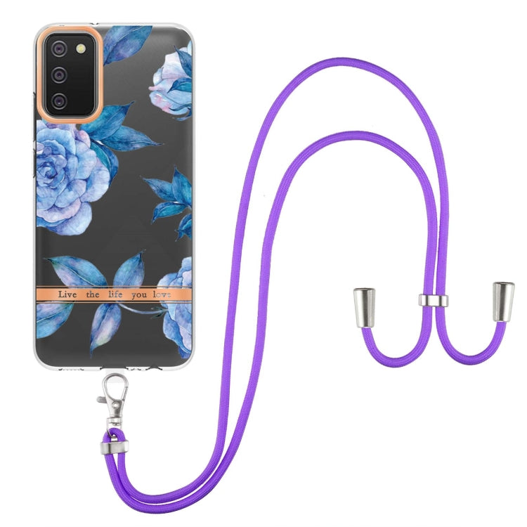 For Samsung Galaxy A02s 166mm Flowers Series TPU Phone Case with Lanyard