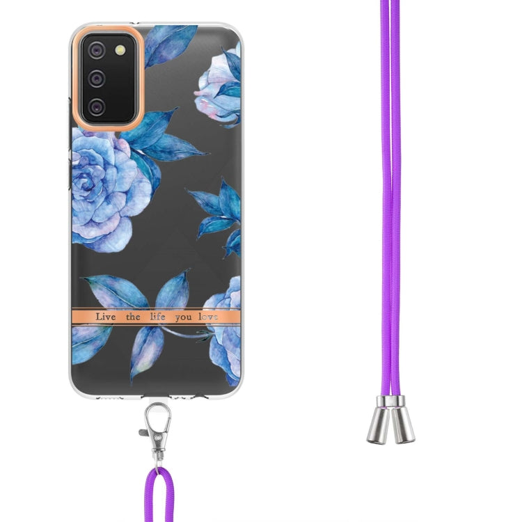 For Samsung Galaxy A02s 166mm Flowers Series TPU Phone Case with Lanyard