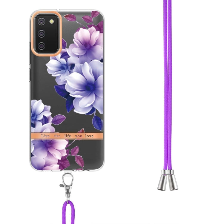 For Samsung Galaxy A02s 166mm Flowers Series TPU Phone Case with Lanyard