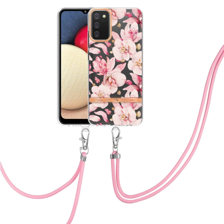 For Samsung Galaxy A02s 166mm Flowers Series TPU Phone Case with Lanyard