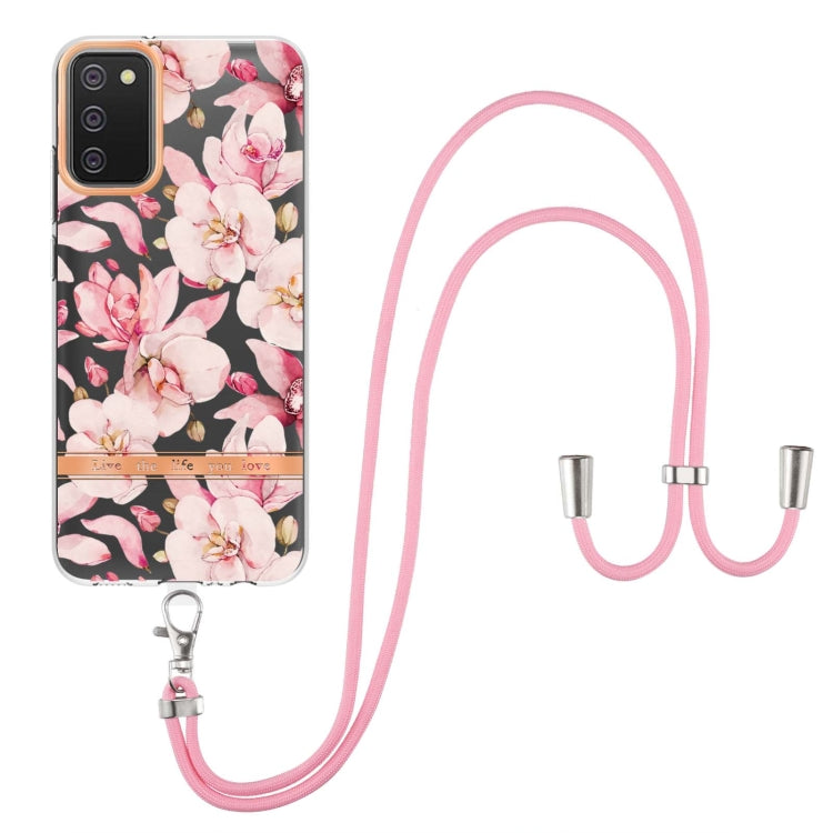 For Samsung Galaxy A02s 166mm Flowers Series TPU Phone Case with Lanyard