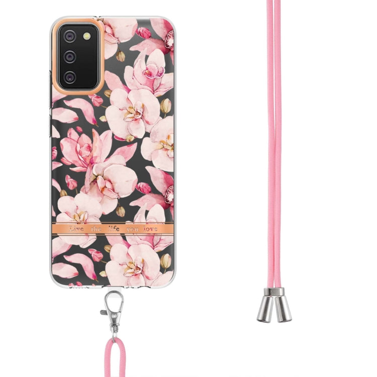 For Samsung Galaxy A02s 166mm Flowers Series TPU Phone Case with Lanyard