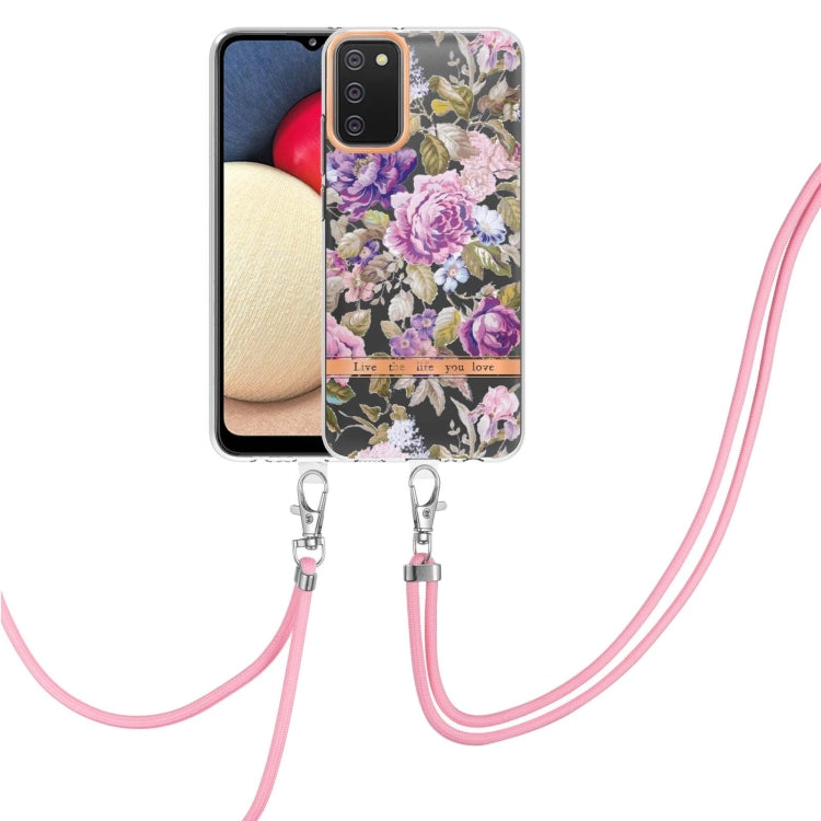 For Samsung Galaxy A02s 166mm Flowers Series TPU Phone Case with Lanyard