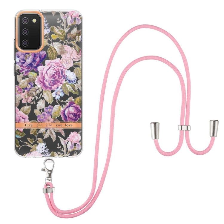 For Samsung Galaxy A02s 166mm Flowers Series TPU Phone Case with Lanyard