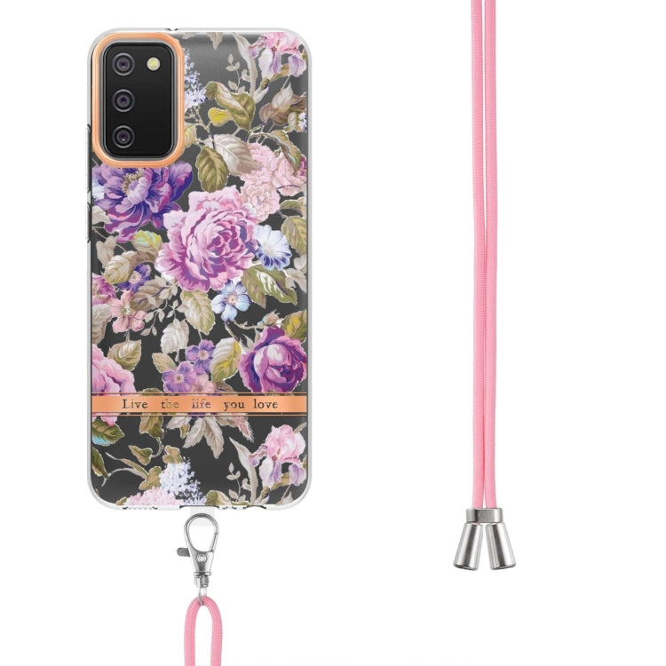 For Samsung Galaxy A02s 166mm Flowers Series TPU Phone Case with Lanyard