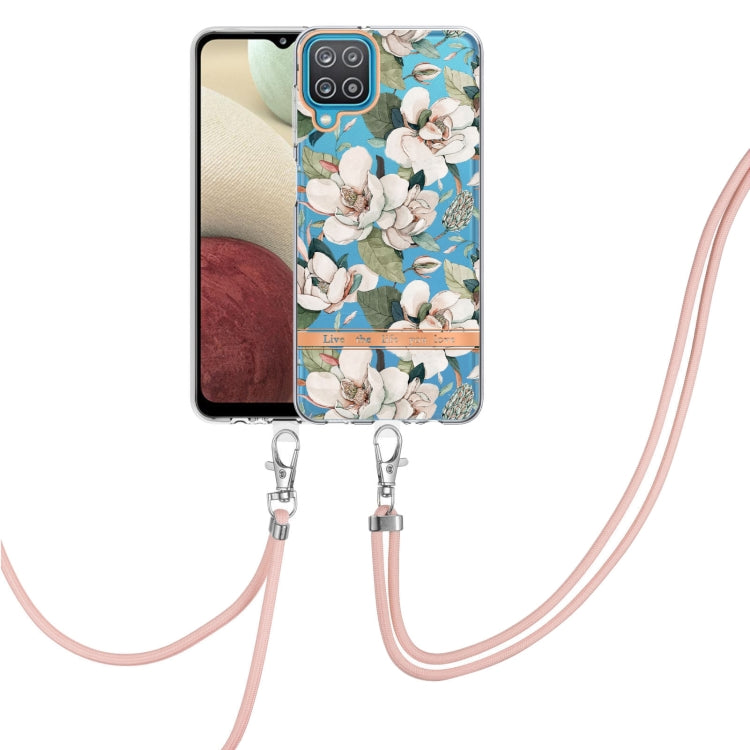 For Samsung Galaxy A12 Flowers Series TPU Phone Case with Lanyard
