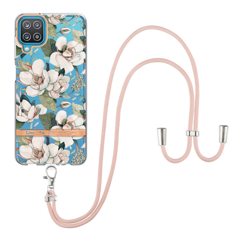For Samsung Galaxy A12 Flowers Series TPU Phone Case with Lanyard