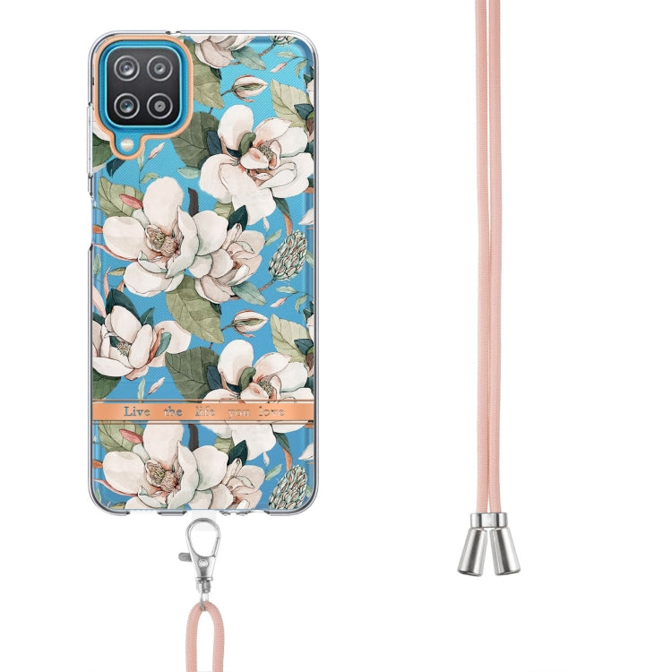 For Samsung Galaxy A12 Flowers Series TPU Phone Case with Lanyard