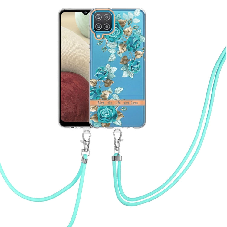 For Samsung Galaxy A12 Flowers Series TPU Phone Case with Lanyard
