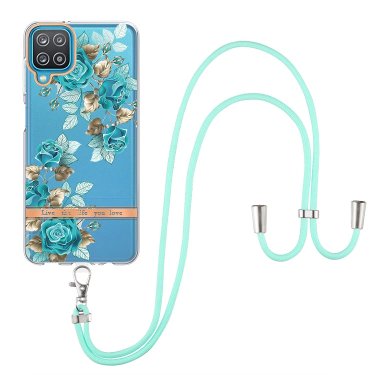 For Samsung Galaxy A12 Flowers Series TPU Phone Case with Lanyard