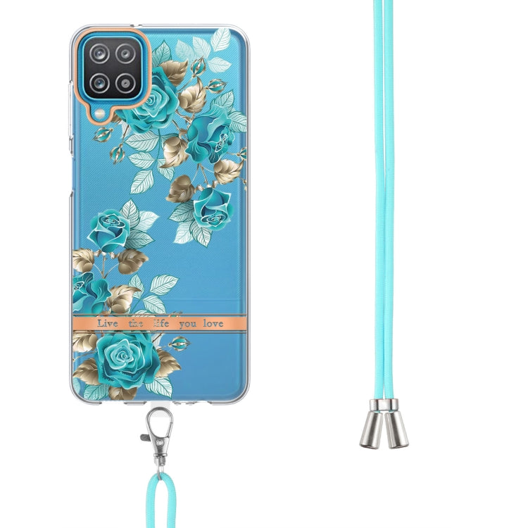 For Samsung Galaxy A12 Flowers Series TPU Phone Case with Lanyard