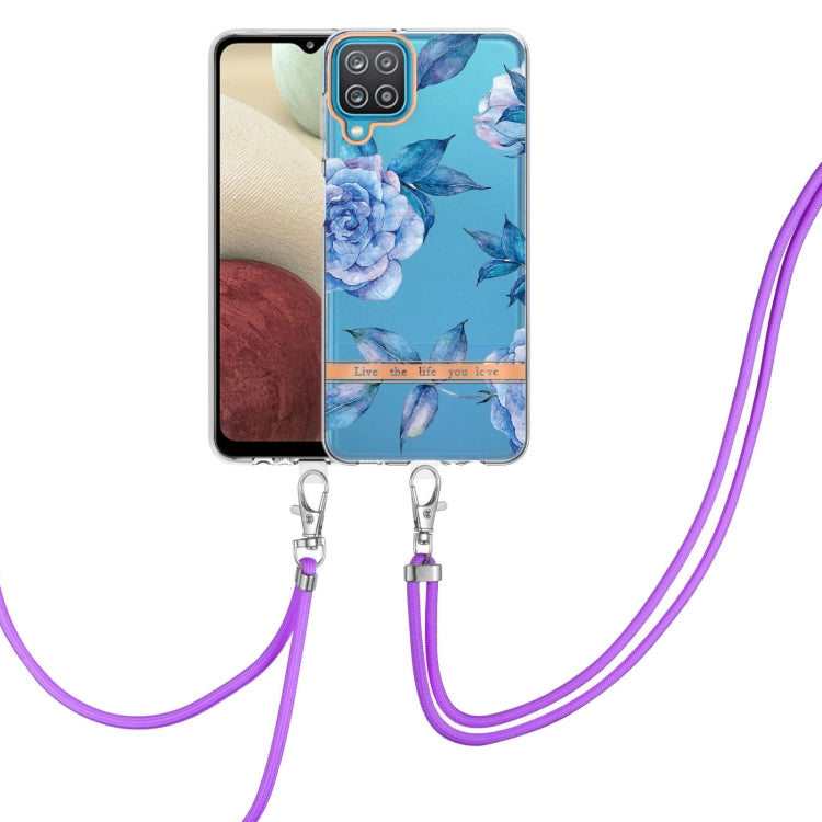For Samsung Galaxy A12 Flowers Series TPU Phone Case with Lanyard