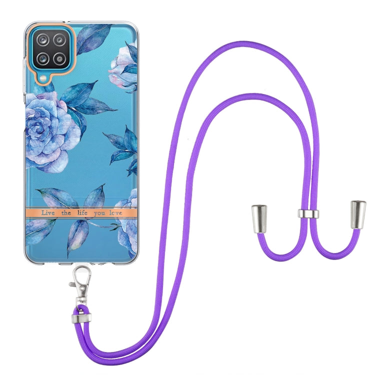 For Samsung Galaxy A12 Flowers Series TPU Phone Case with Lanyard