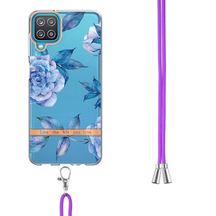 For Samsung Galaxy A12 Flowers Series TPU Phone Case with Lanyard