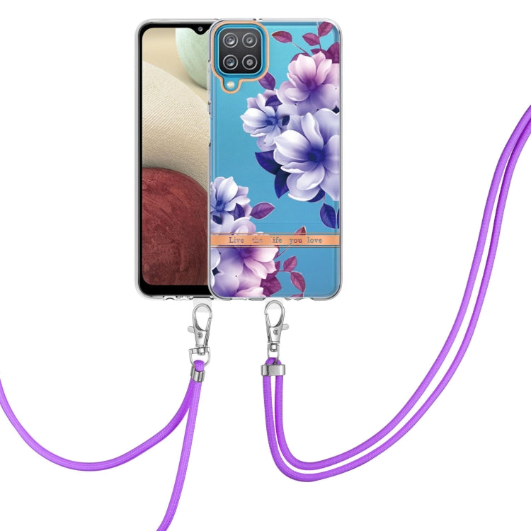 For Samsung Galaxy A12 Flowers Series TPU Phone Case with Lanyard