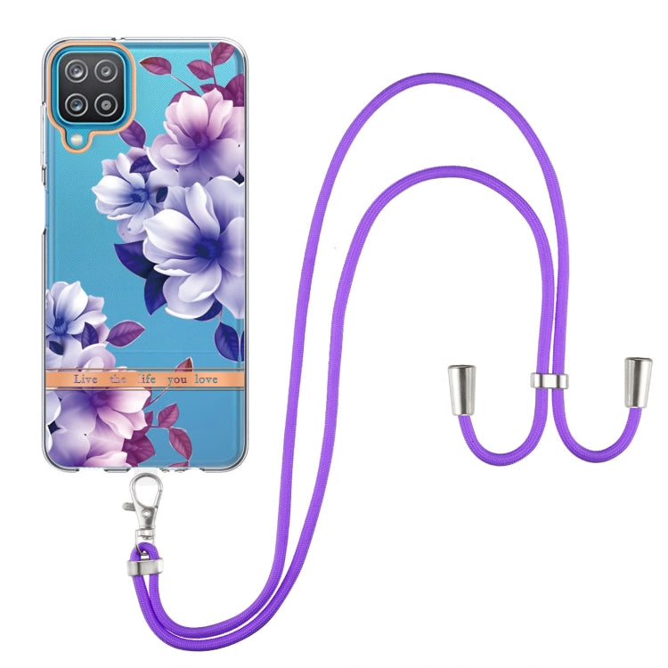 For Samsung Galaxy A12 Flowers Series TPU Phone Case with Lanyard