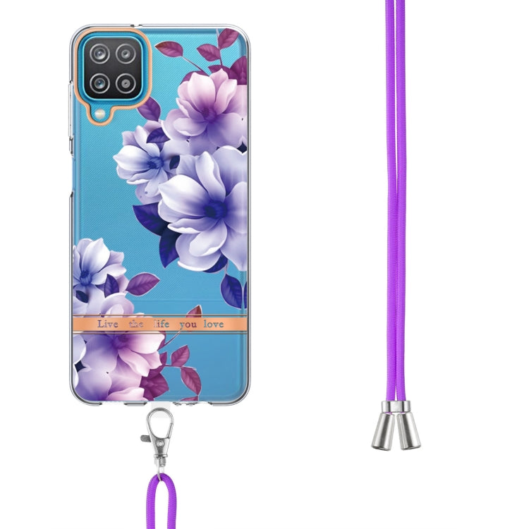For Samsung Galaxy A12 Flowers Series TPU Phone Case with Lanyard