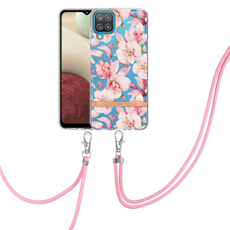 For Samsung Galaxy A12 Flowers Series TPU Phone Case with Lanyard