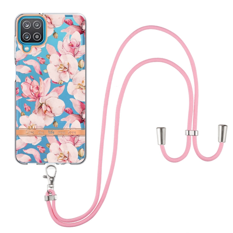For Samsung Galaxy A12 Flowers Series TPU Phone Case with Lanyard