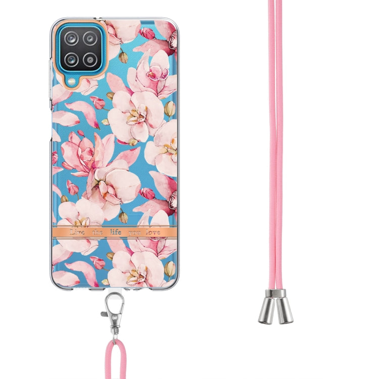 For Samsung Galaxy A12 Flowers Series TPU Phone Case with Lanyard