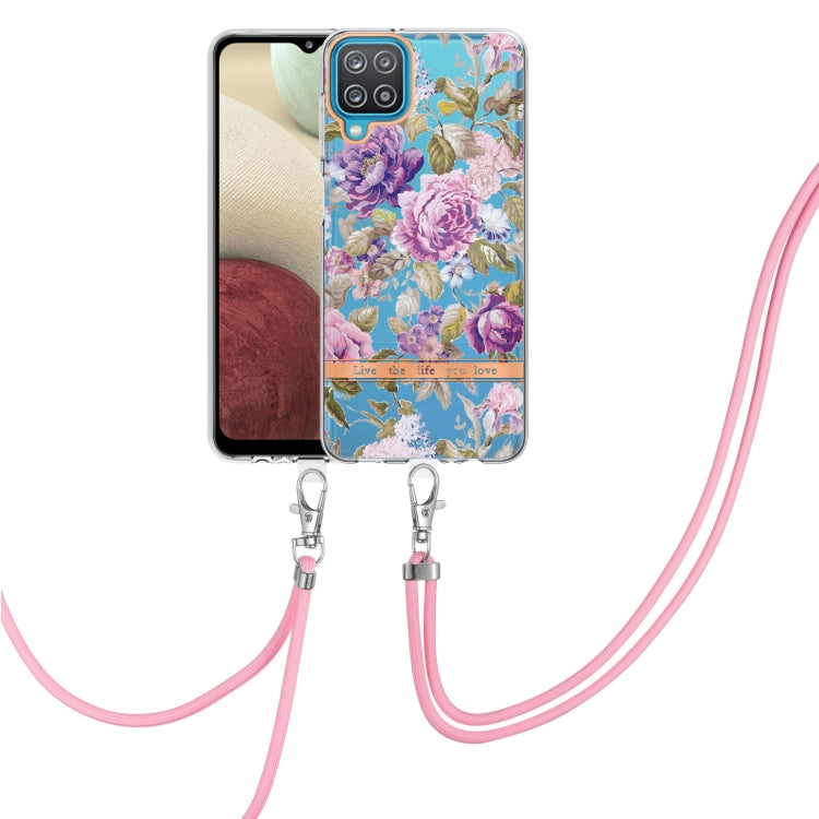 For Samsung Galaxy A12 Flowers Series TPU Phone Case with Lanyard