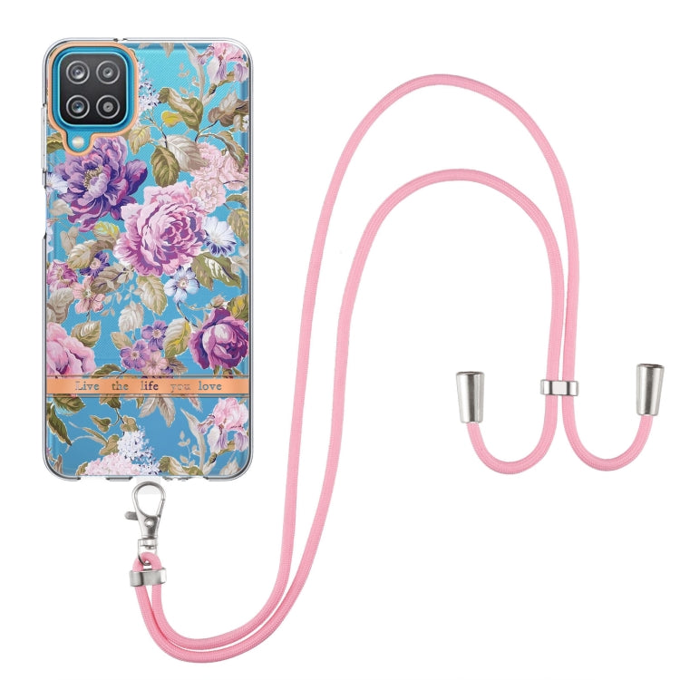 For Samsung Galaxy A12 Flowers Series TPU Phone Case with Lanyard