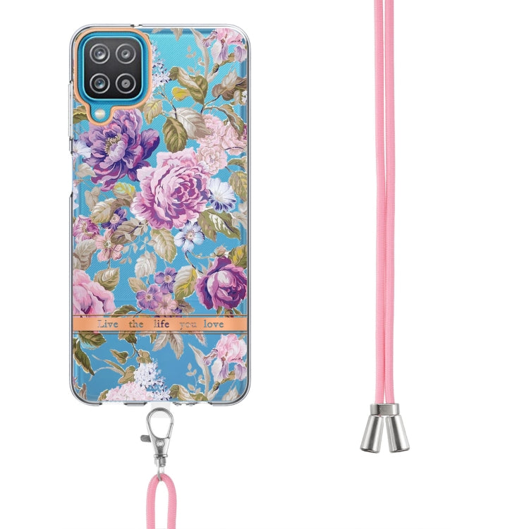 For Samsung Galaxy A12 Flowers Series TPU Phone Case with Lanyard
