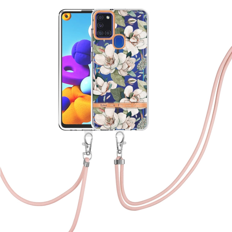 For Samsung Galaxy A21s Flowers Series TPU Phone Case with Lanyard