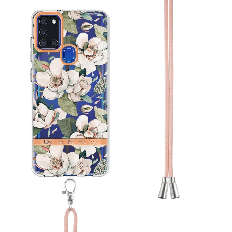 For Samsung Galaxy A21s Flowers Series TPU Phone Case with Lanyard