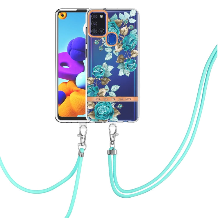 For Samsung Galaxy A21s Flowers Series TPU Phone Case with Lanyard