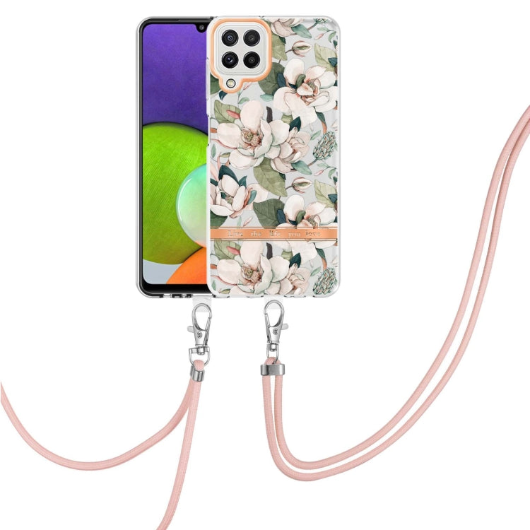 For Samsung Galaxy A22 4G / M32 Global Flowers Series TPU Phone Case with Lanyard