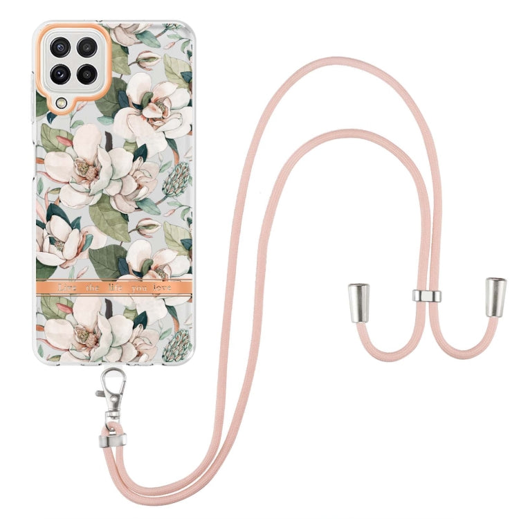 For Samsung Galaxy A22 4G / M32 Global Flowers Series TPU Phone Case with Lanyard