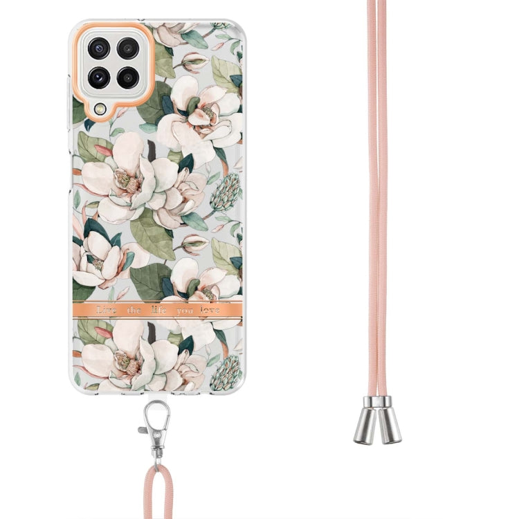 For Samsung Galaxy A22 4G / M32 Global Flowers Series TPU Phone Case with Lanyard