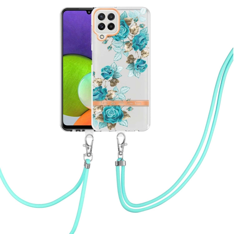 For Samsung Galaxy A22 4G / M32 Global Flowers Series TPU Phone Case with Lanyard