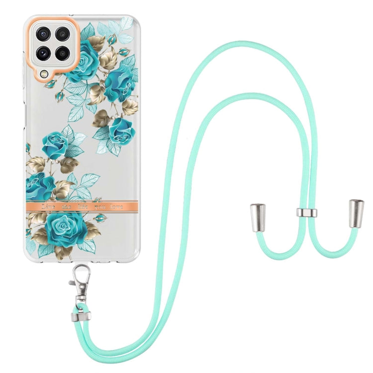 For Samsung Galaxy A22 4G / M32 Global Flowers Series TPU Phone Case with Lanyard