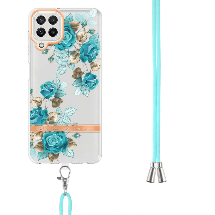 For Samsung Galaxy A22 4G / M32 Global Flowers Series TPU Phone Case with Lanyard