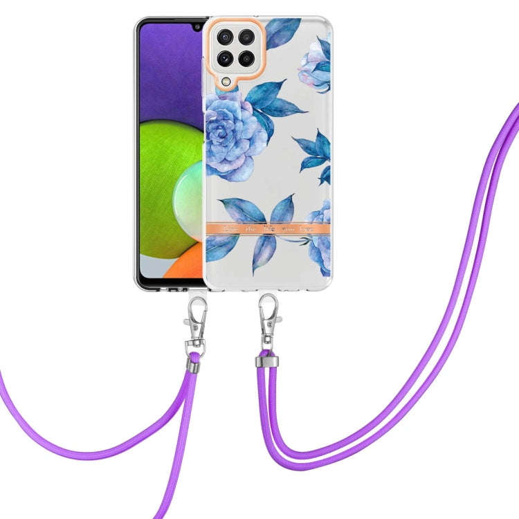 For Samsung Galaxy A22 4G / M32 Global Flowers Series TPU Phone Case with Lanyard