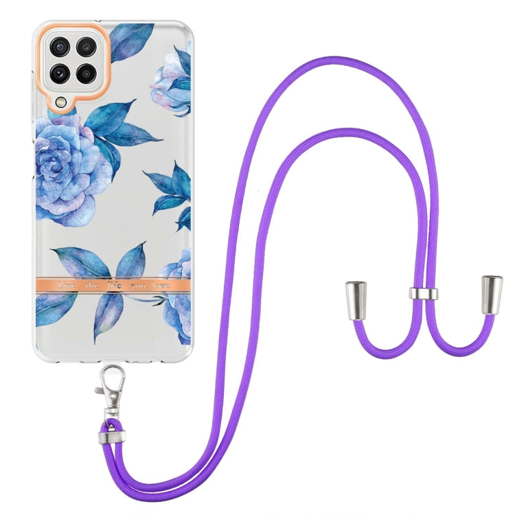 For Samsung Galaxy A22 4G / M32 Global Flowers Series TPU Phone Case with Lanyard