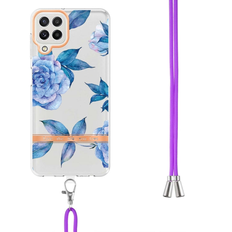 For Samsung Galaxy A22 4G / M32 Global Flowers Series TPU Phone Case with Lanyard