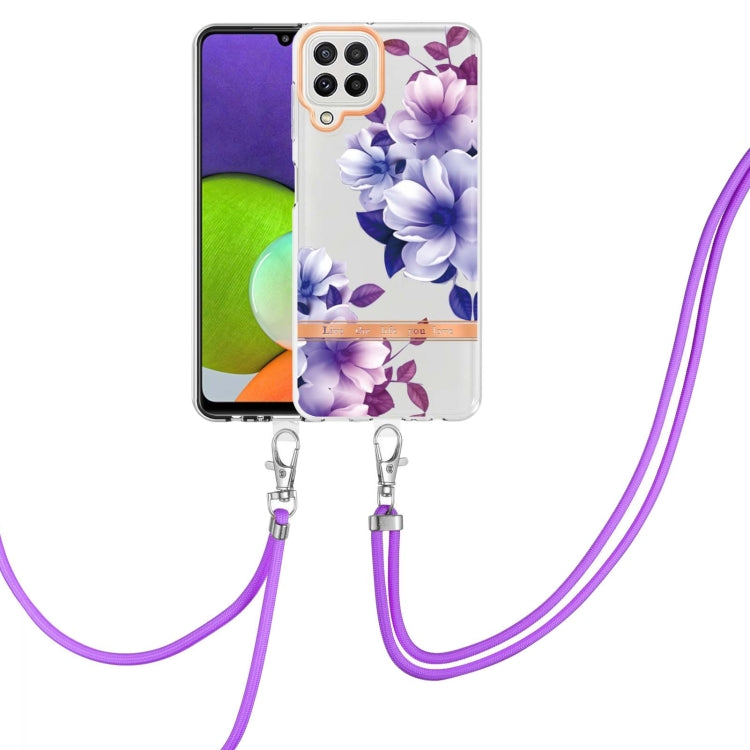 For Samsung Galaxy A22 4G / M32 Global Flowers Series TPU Phone Case with Lanyard
