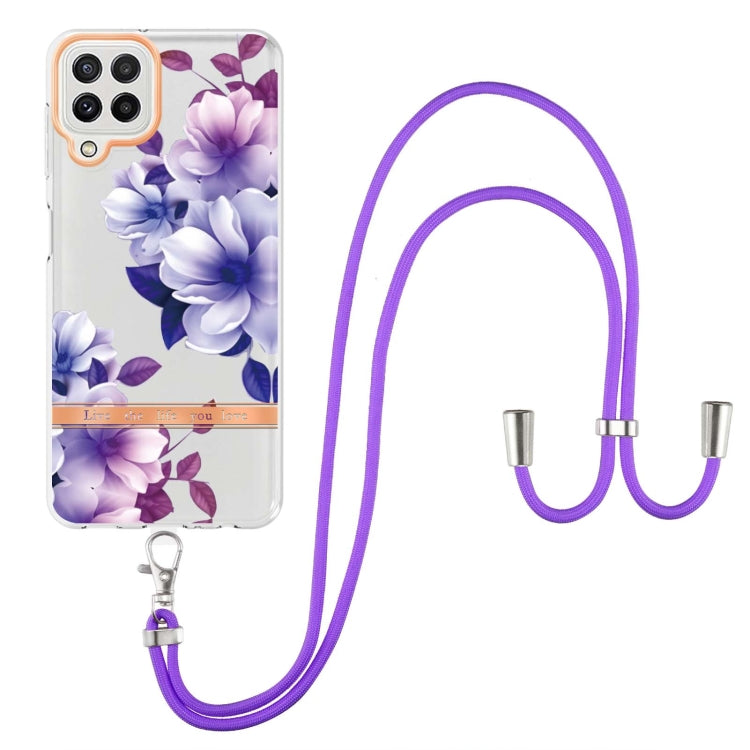 For Samsung Galaxy A22 4G / M32 Global Flowers Series TPU Phone Case with Lanyard