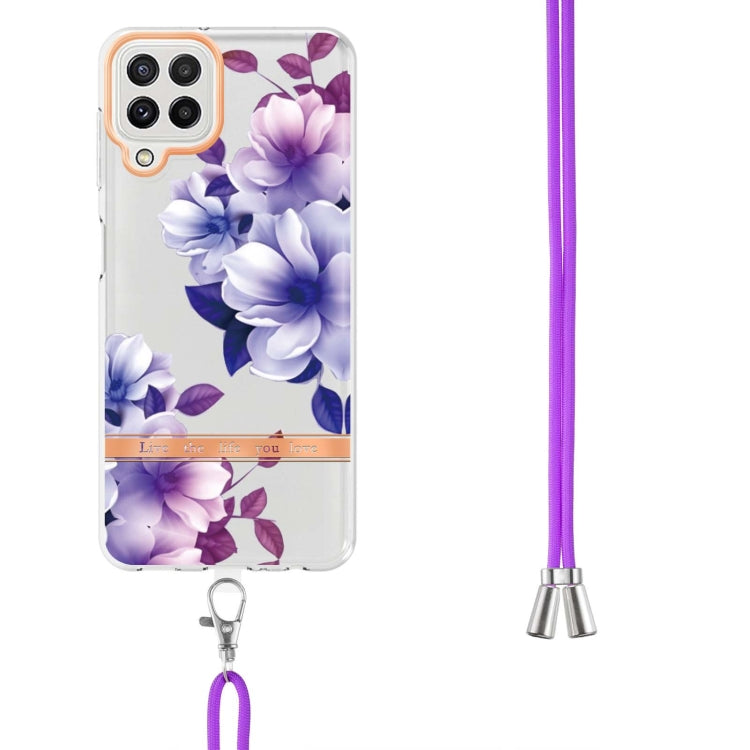 For Samsung Galaxy A22 4G / M32 Global Flowers Series TPU Phone Case with Lanyard