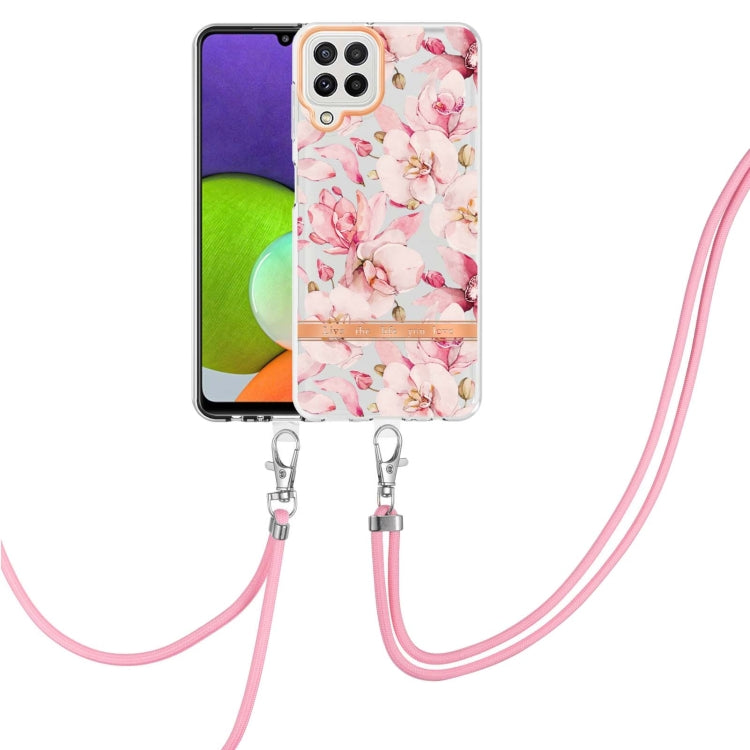 For Samsung Galaxy A22 4G / M32 Global Flowers Series TPU Phone Case with Lanyard