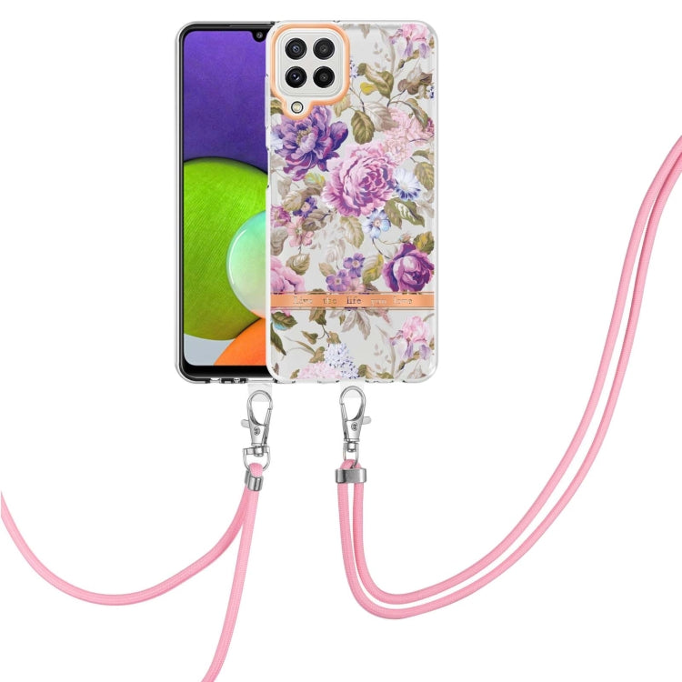 For Samsung Galaxy A22 4G / M32 Global Flowers Series TPU Phone Case with Lanyard