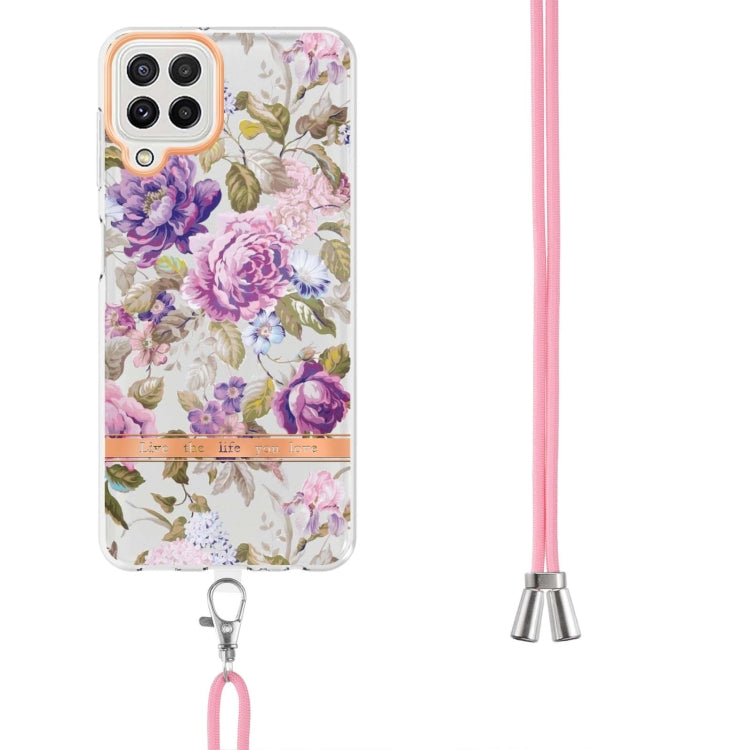 For Samsung Galaxy A22 4G / M32 Global Flowers Series TPU Phone Case with Lanyard
