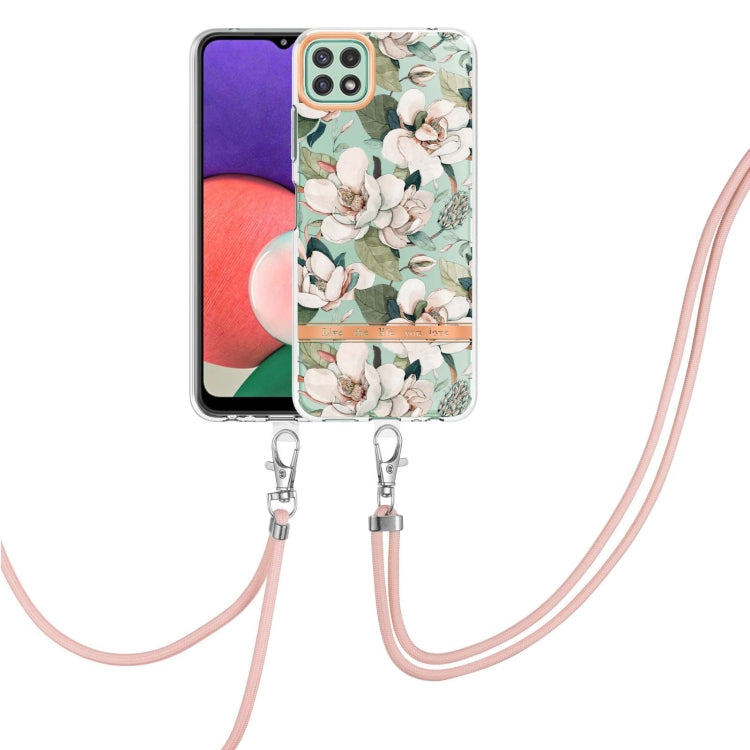 For Samsung Galaxy A22 5G Flowers Series TPU Phone Case with Lanyard