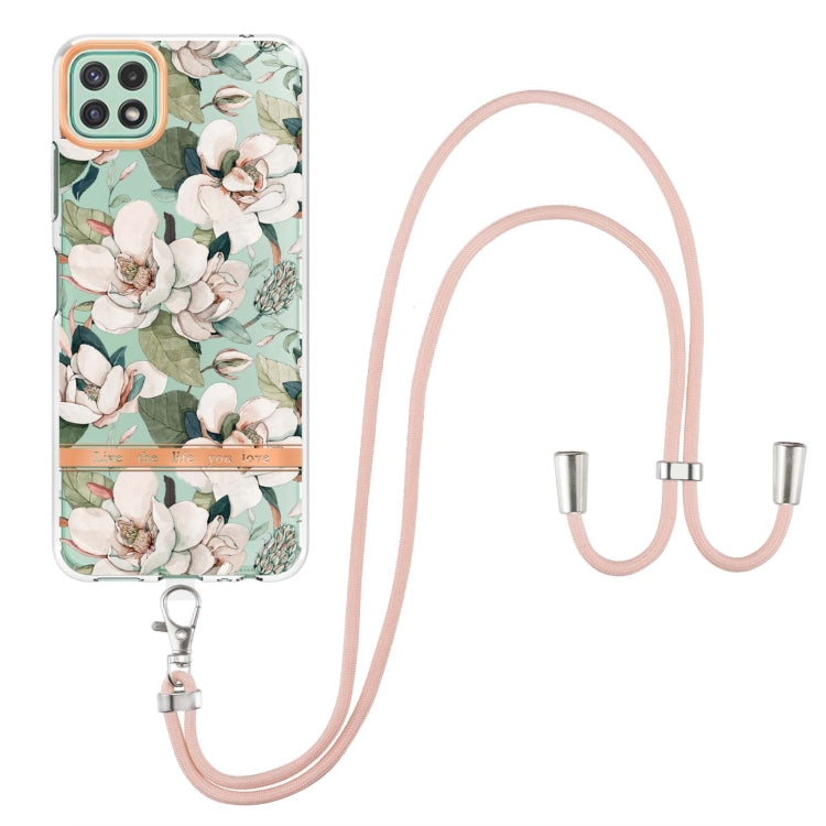 For Samsung Galaxy A22 5G Flowers Series TPU Phone Case with Lanyard