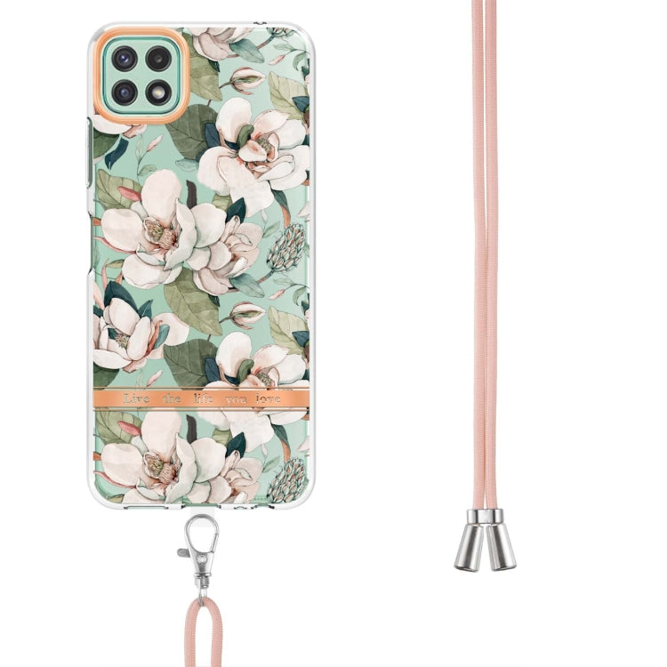 For Samsung Galaxy A22 5G Flowers Series TPU Phone Case with Lanyard