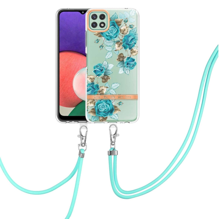 For Samsung Galaxy A22 5G Flowers Series TPU Phone Case with Lanyard