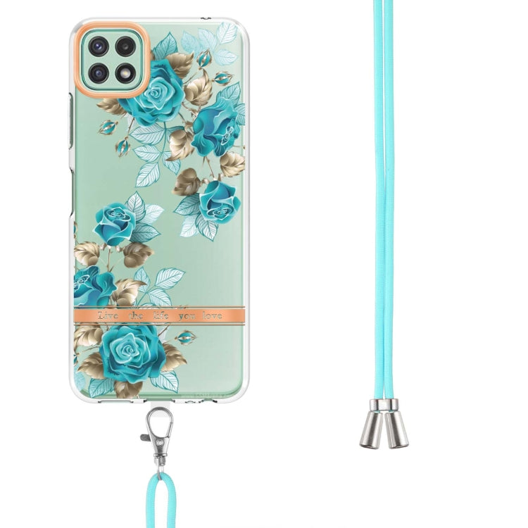 For Samsung Galaxy A22 5G Flowers Series TPU Phone Case with Lanyard